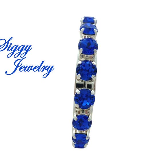 Sapphire Cuff Bangle Bracelet made with Genuine Austrian Crystals, Siggy Jewelry - Picture 3 of 4